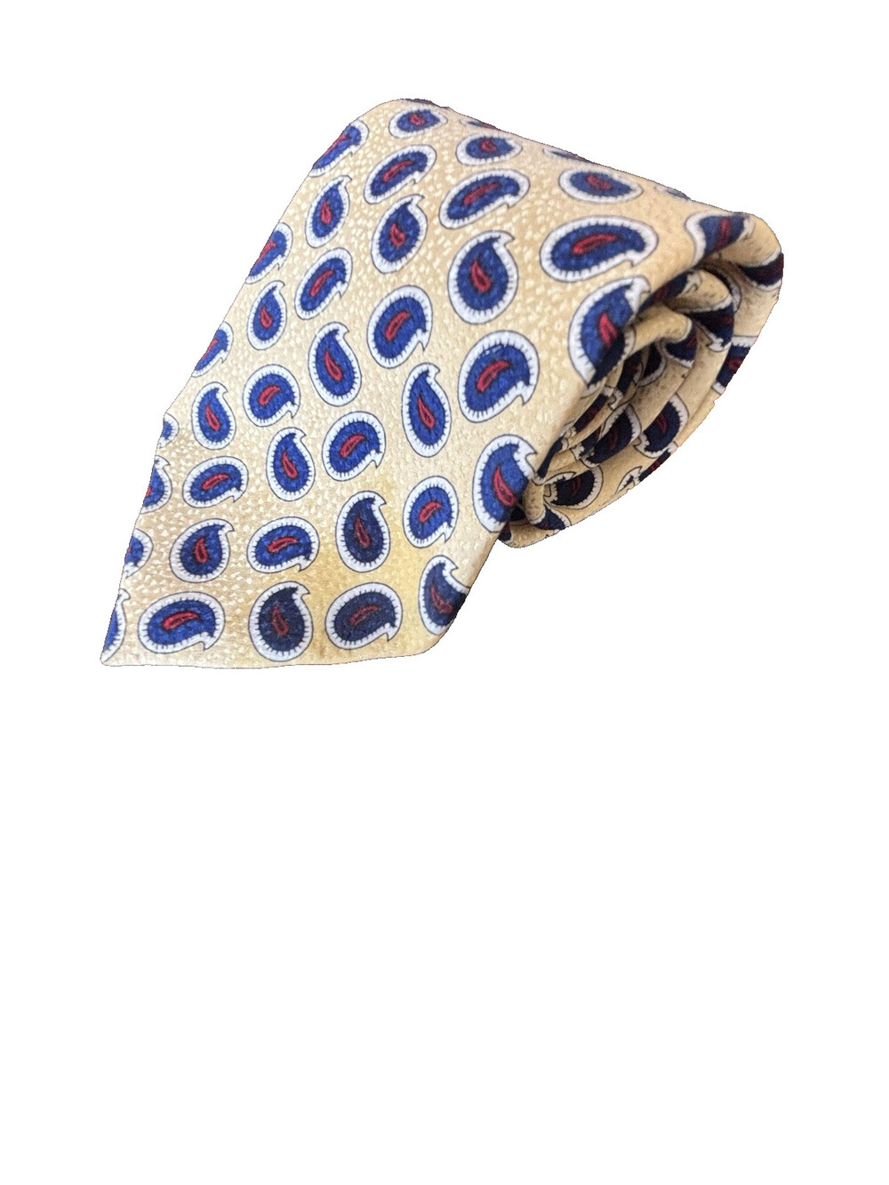 POSH Newport Beach Men's Silk Cream Gold Blue Burgundy Paisley Tie